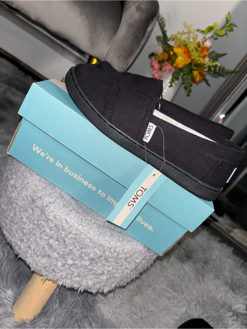 Toms Black Canvas Slip-On Moccasins